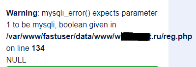 Warning mysqli_error() expects parameter 1 to be mysqli, null given in
