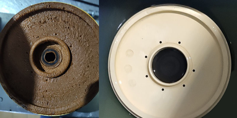 Очистка деталей насоса Grundfos MQ 3-35 от железа — до и после